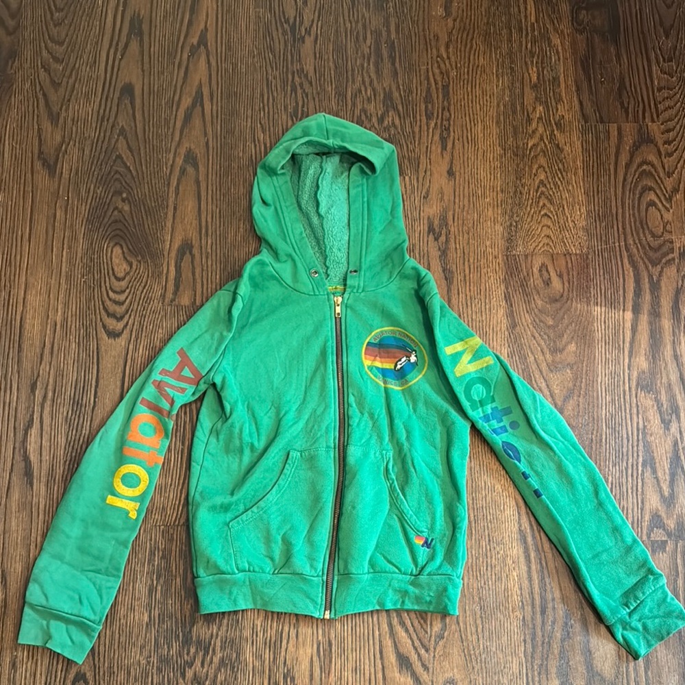 Aviator Nation kelly green zip hoodie size 14
